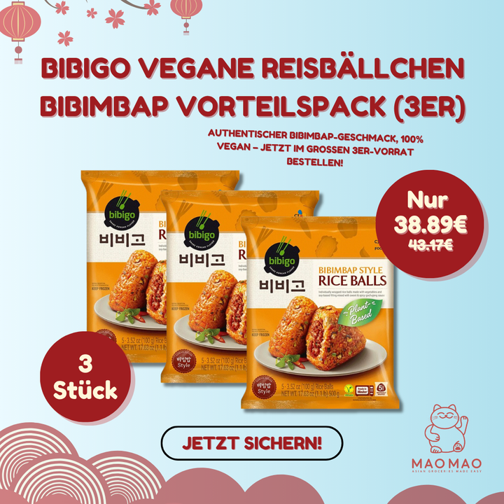 (KW) BIBIGO Vegane Reisbällchen Bibimbap Vorteilspack (3er)