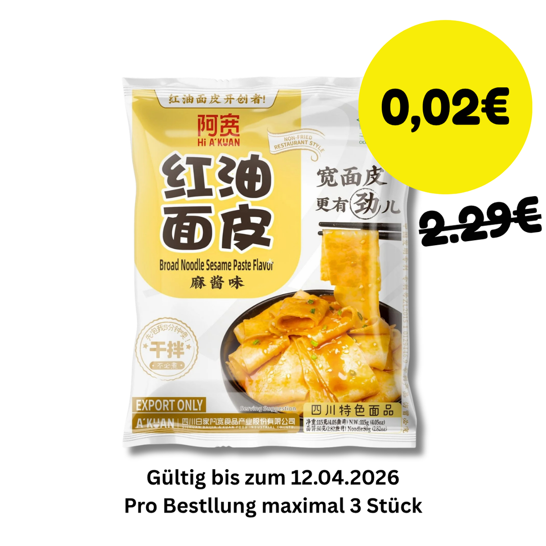 NUR 2 CENT BAIJIA A-Kuan Breite Nudeln mit Sesampaste 115g - 3 Stück Max pro Bestellung - MAOMAO