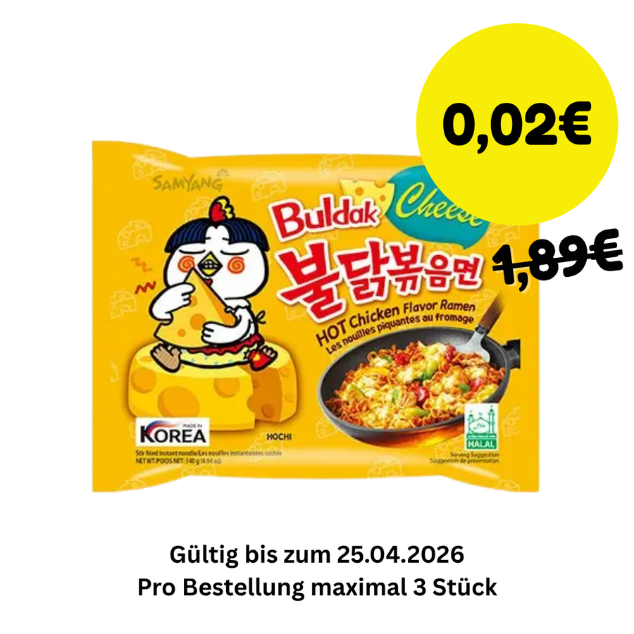 NUR 2 CENT SAMYANG Instant Nudeln Hot Chicken Käse 140g - 3 Stück Max pro Bestellung - MAOMAO