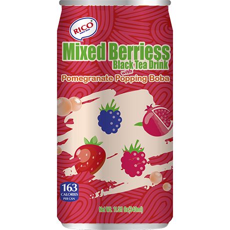 RICO Black Tea Drink Berry Mix & Pomegranate Boba 340ml (SINGLE USE)