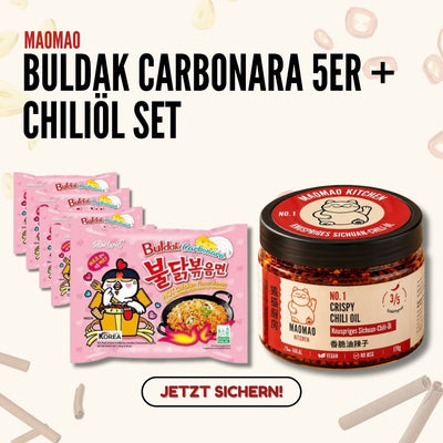 Samyang Buldak Carbonara 5er + MAOMAO Kitchen Chiliöl (NO.1) Set