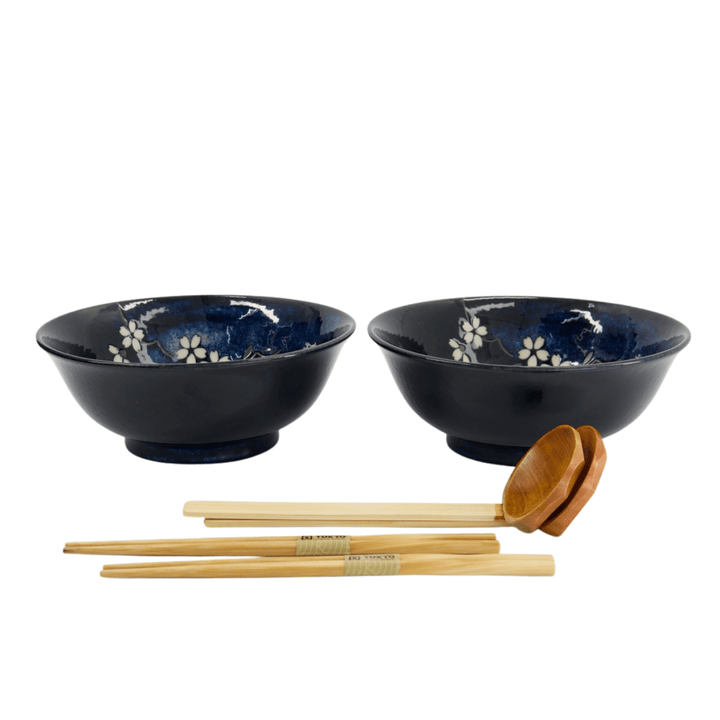 TOKYO DESIGN STUDIO Cobalt Blue Sakura 6 - teiliges Ramen Geschenkset 20,5x8 cm / 1200 ml - MAOMAO