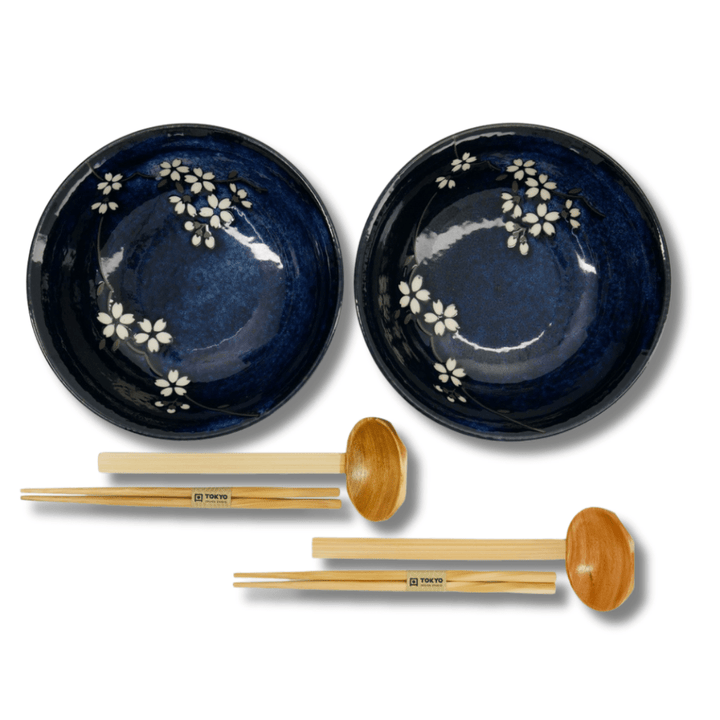 TOKYO DESIGN STUDIO Cobalt Blue Sakura 6 - teiliges Ramen Geschenkset 20,5x8 cm / 1200 ml - MAOMAO
