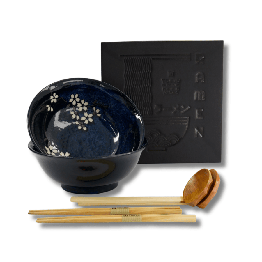 TOKYO DESIGN STUDIO Cobalt Blue Sakura 6 - teiliges Ramen Geschenkset 20,5x8 cm / 1200 ml - MAOMAO