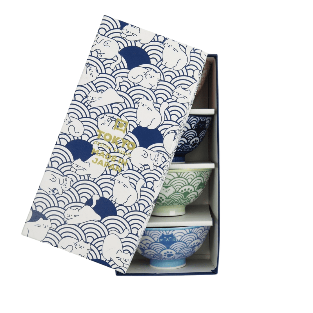 TOKYO DESIGN STUDIO Kawaii Anime Cat Ricebowl Geschenkset 4 Stück – 11,3x5,8 cm / 300 ml - MAOMAO