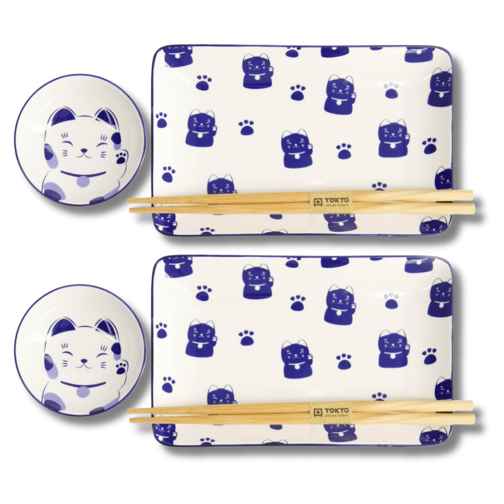 TOKYO DESIGN STUDIO Kawaii Blue Maneko Sushi Geschenkset 6 - teilig – Blau - MAOMAO