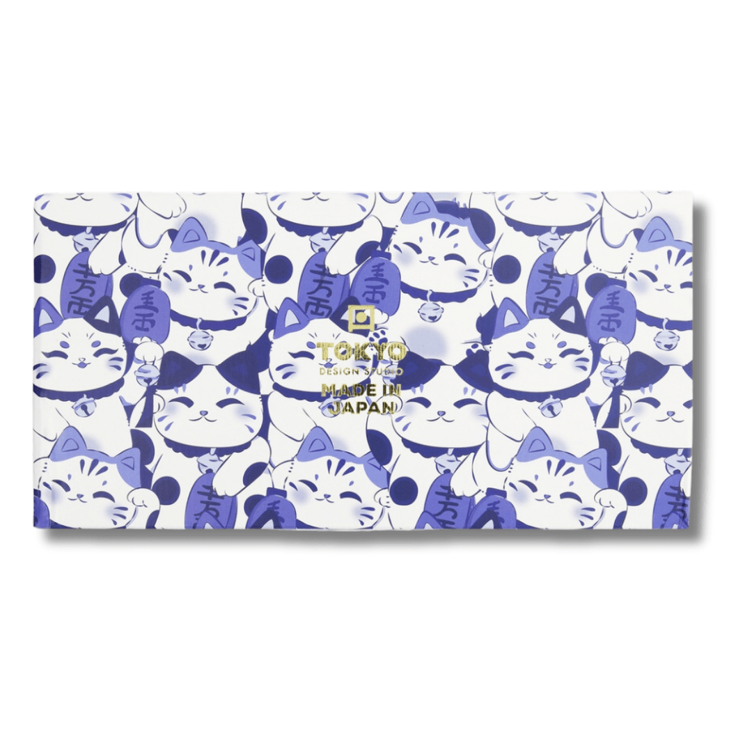 TOKYO DESIGN STUDIO Kawaii Cat Tayo Bowl Geschenkset 2 Stück mit Essstäbchen – 14,9x6,7 cm / 500 ml – Blau/Weiß - MAOMAO