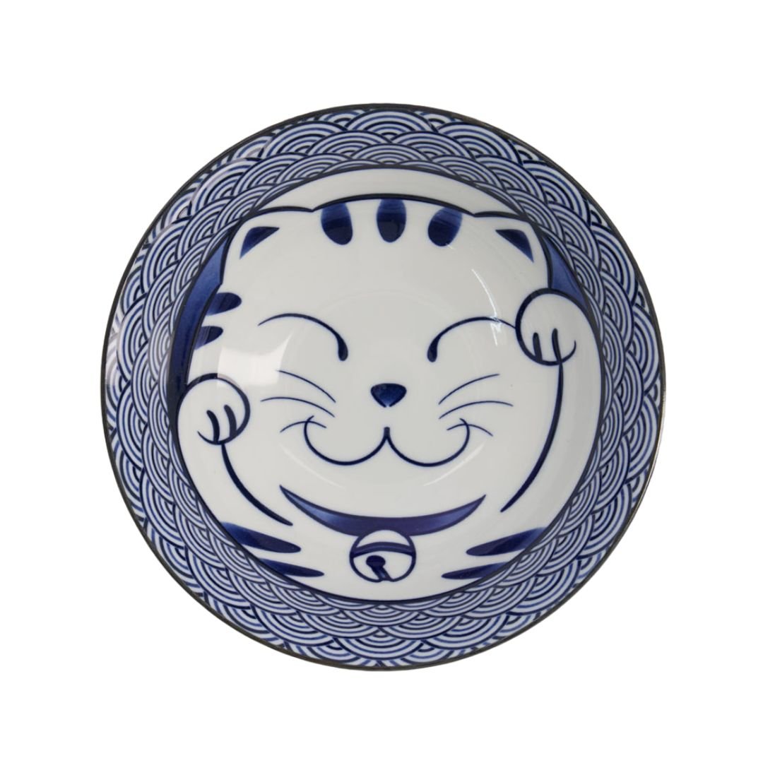 TOKYO DESIGN STUDIO Kawaii Glückskatze Schüssel Blau (19,7 x 7,5 cm) - MAOMAO