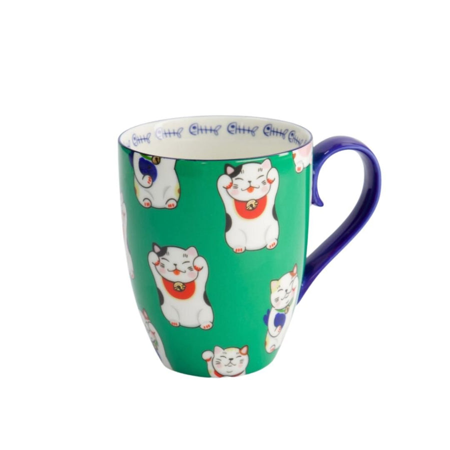 TOKYO DESIGN STUDIO Kawaii Glückskatze Tasse mit Geschenkschachtel – Grüne klassische Katze (8,5x10,2 cm, 380 ml) - MAOMAO