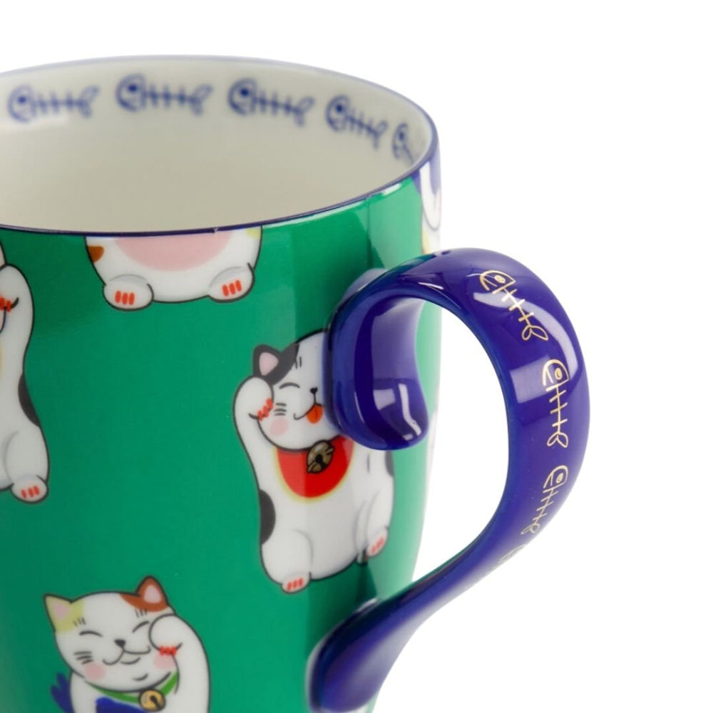 TOKYO DESIGN STUDIO Kawaii Glückskatze Tasse mit Geschenkschachtel – Grüne klassische Katze (8,5x10,2 cm, 380 ml) - MAOMAO