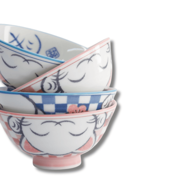 TOKYO DESIGN STUDIO Kawaii Lucky Cat Blue/Pink Reisschalen Geschenkset 4 Stück – 11,3x5,8 cm / 300 ml (B) - MAOMAO