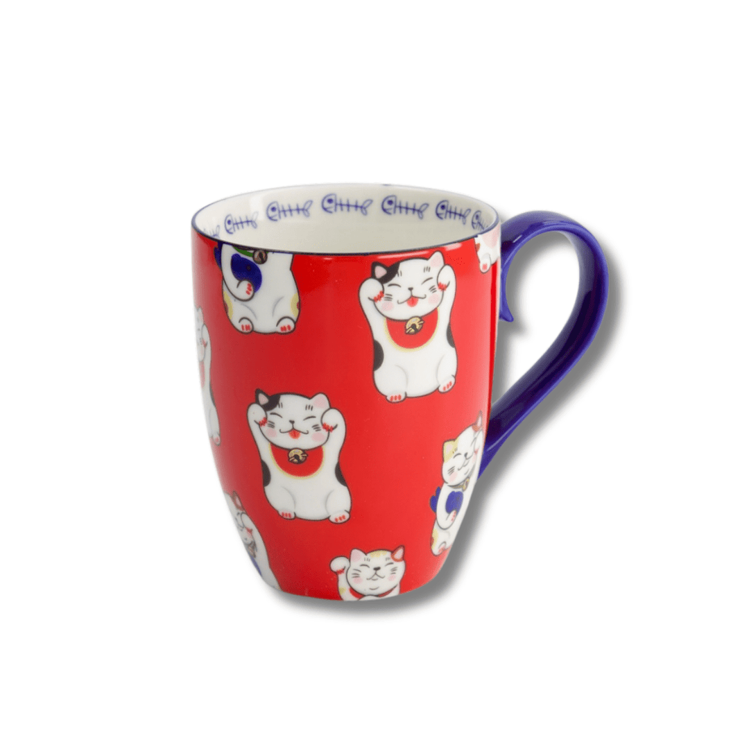 TOKYO DESIGN STUDIO Kawaii Lucky Cat Mug mit Geschenkbox – Rot 8,5x10,2 cm / 340 ml - MAOMAO