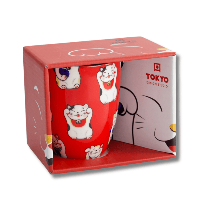 TOKYO DESIGN STUDIO Kawaii Lucky Cat Mug mit Geschenkbox – Rot 8,5x10,2 cm / 340 ml - MAOMAO
