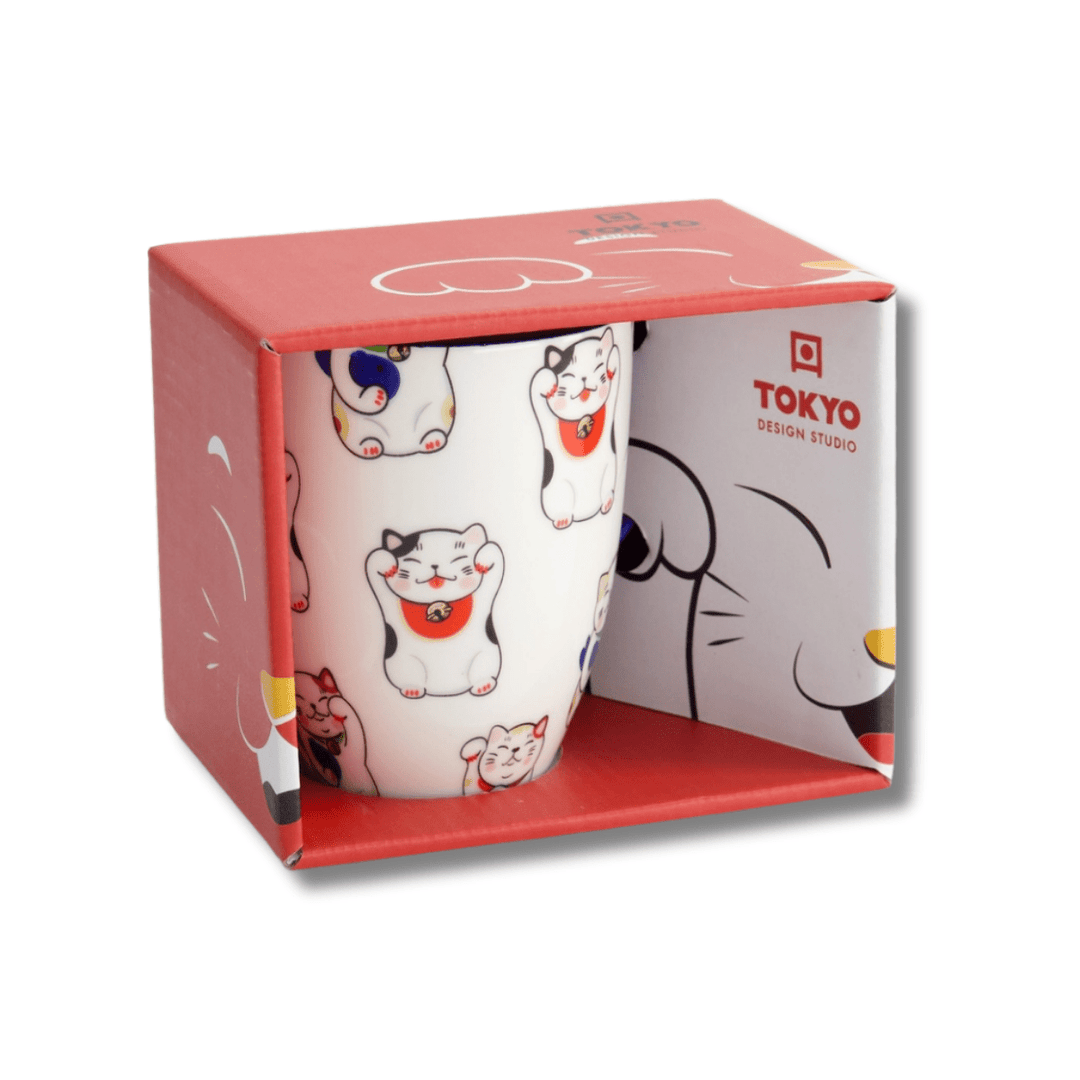 TOKYO DESIGN STUDIO Kawaii Lucky Cat Mug mit Geschenkbox – Weiß 8,5x10,2 cm / 340 ml - MAOMAO