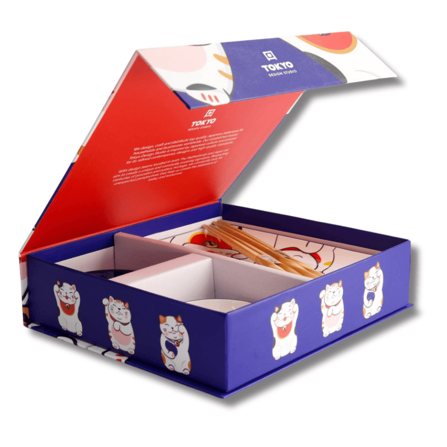 TOKYO DESIGN STUDIO Kawaii Lucky Cat Sushi Geschenkset 6 - teilig – Blau/Weiß - MAOMAO