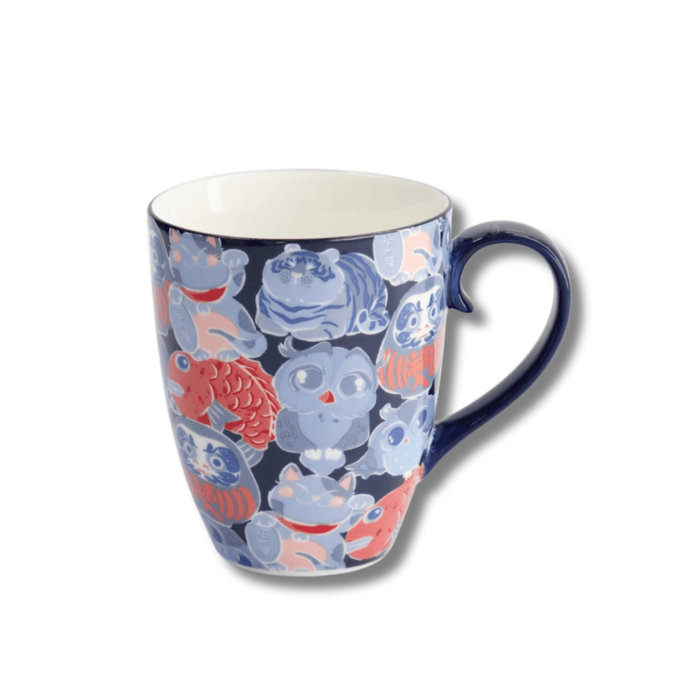 TOKYO DESIGN STUDIO Kawaii Lucky Daruma Lucky Cat Mug mit Geschenkbox – 8,5x10,2 cm / 340 ml - MAOMAO