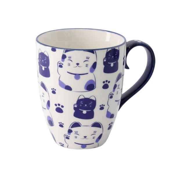 TOKYO DESIGN STUDIO 可爱招财猫马克杯带礼盒 – 蓝猫 (8.5x10.2 厘米, 340 毫升)