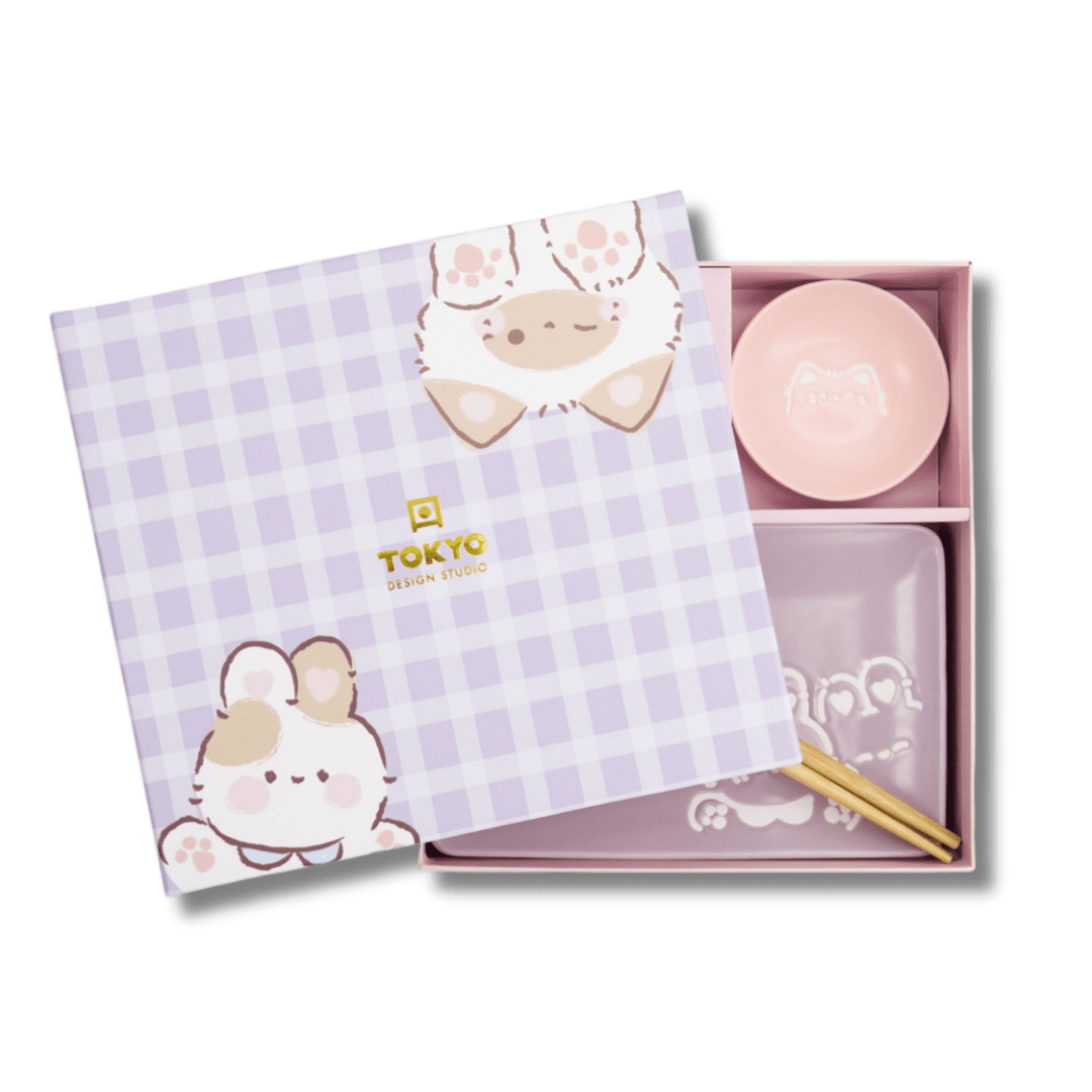 TOKYO DESIGN STUDIO Kawaii Rabbit Cat Sushi Geschenkset 6 - teilig – Rosa/Lila - MAOMAO