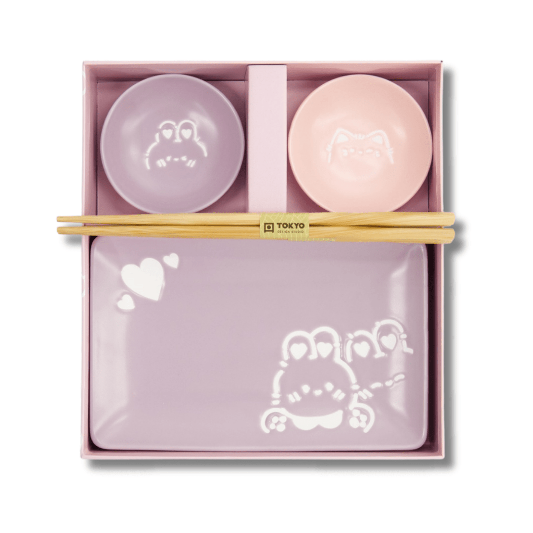 TOKYO DESIGN STUDIO Kawaii Rabbit Cat Sushi Geschenkset 6 - teilig – Rosa/Lila - MAOMAO