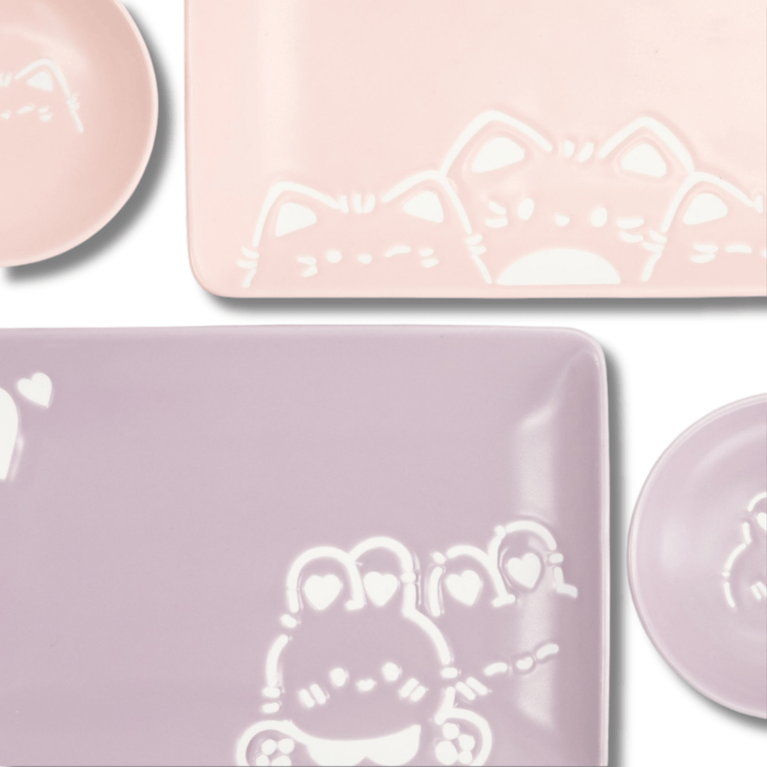 TOKYO DESIGN STUDIO Kawaii Rabbit Cat Sushi Geschenkset 6 - teilig – Rosa/Lila - MAOMAO