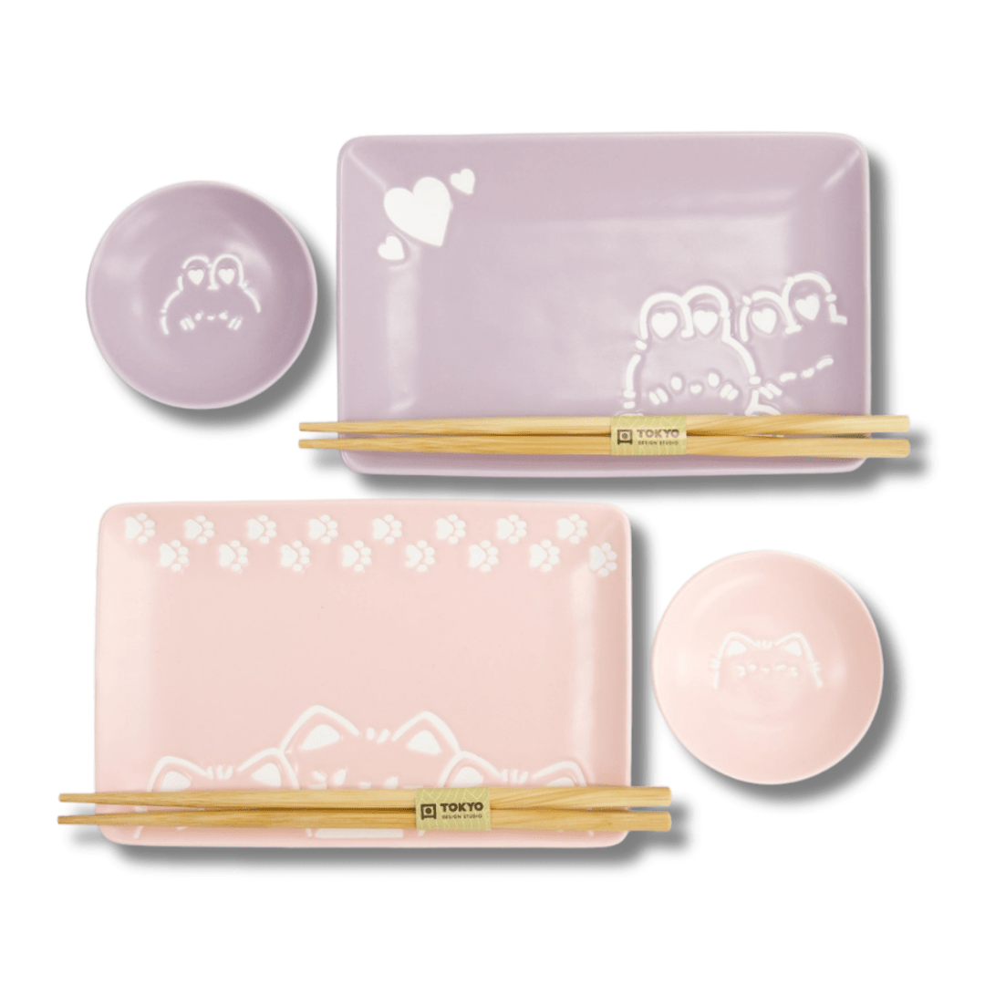 TOKYO DESIGN STUDIO Kawaii Rabbit Cat Sushi Geschenkset 6 - teilig – Rosa/Lila - MAOMAO