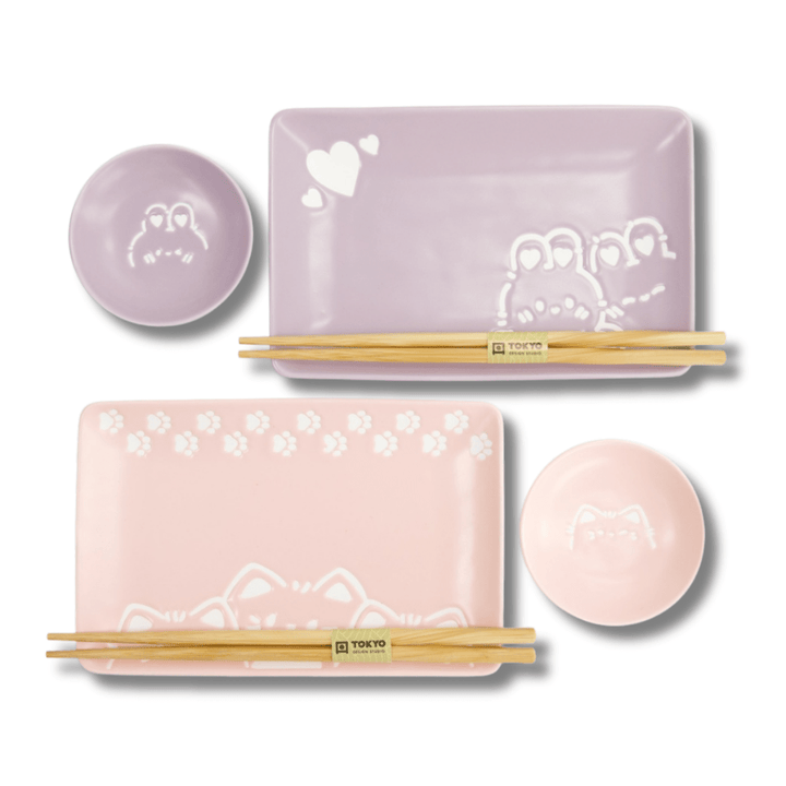 TOKYO DESIGN STUDIO Kawaii Rabbit Cat Sushi Geschenkset 6 - teilig – Rosa/Lila - MAOMAO