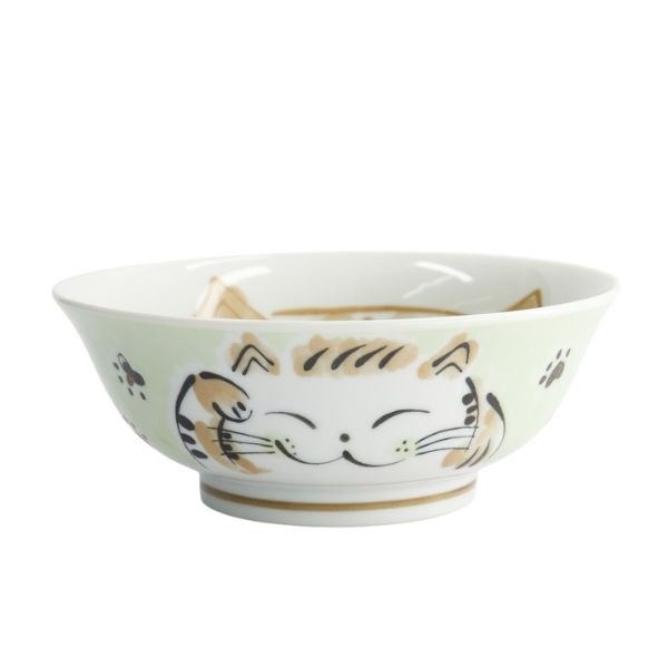 东京设计工作室 Kawaii 拉面碗 福猫 绿色 (20.7 x 8 厘米)