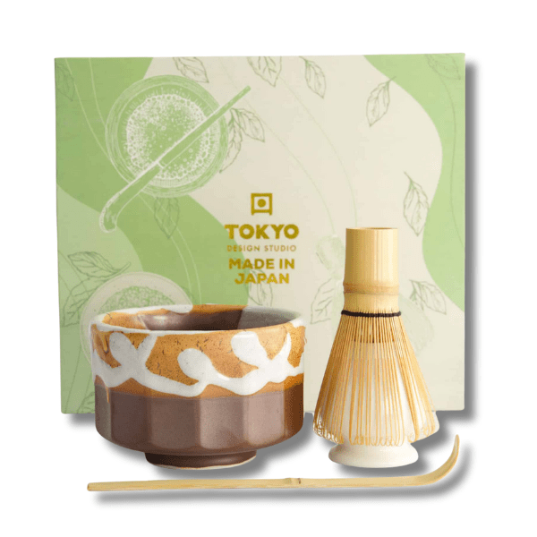 TOKYO DESIGN STUDIO Matcha Geschenkset Kanegin Braun 4 teilig 11x8 cm - MAOMAO