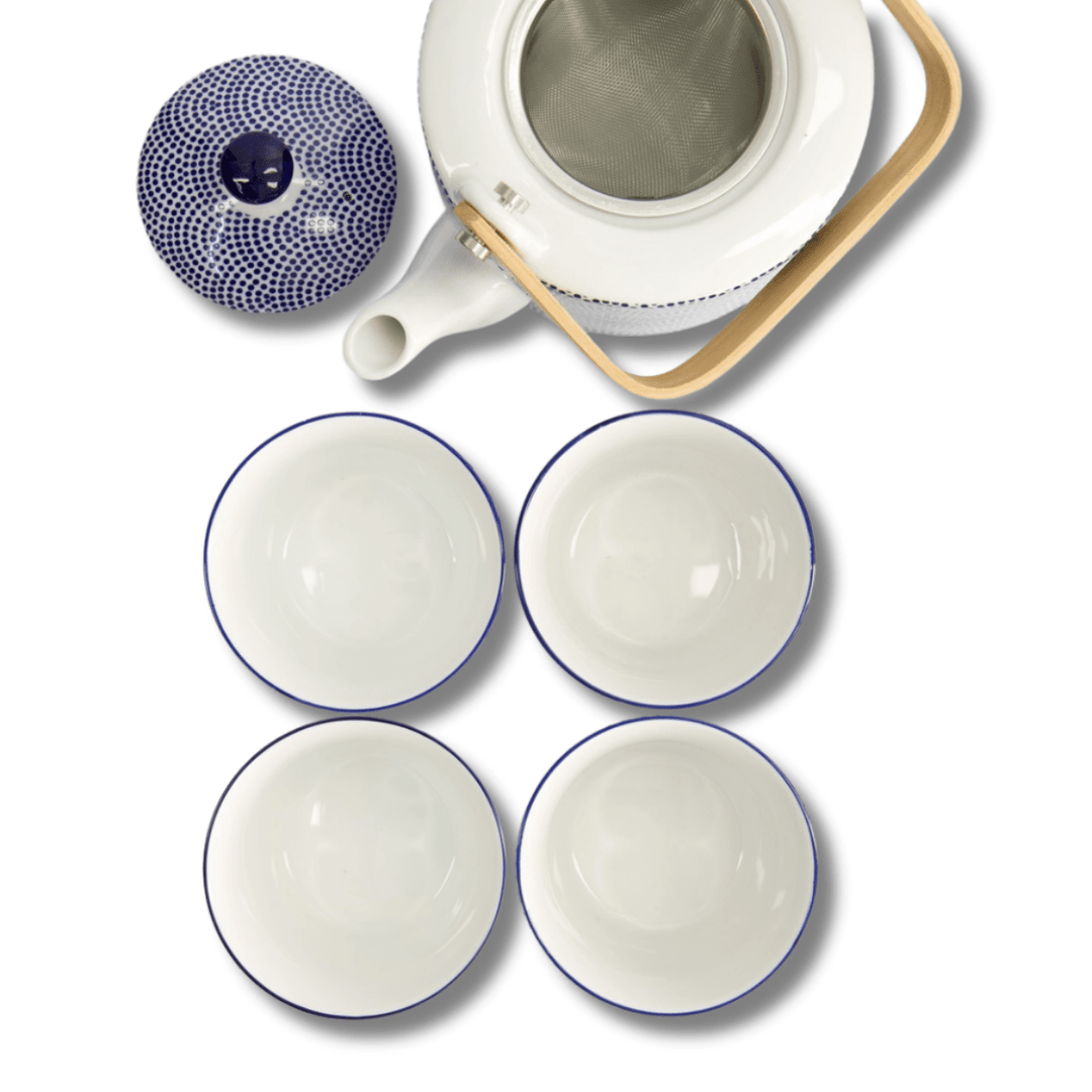 TOKYO DESIGN STUDIO Nippon Blue Tea Giftset Dots 0,8 l mit 4 Tassen – Lines/Star/Dots/Wave - MAOMAO