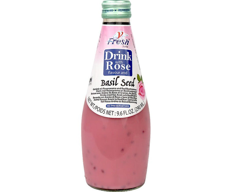 V-FRESH Rosengetränk mit Basilikumsamen 290ml