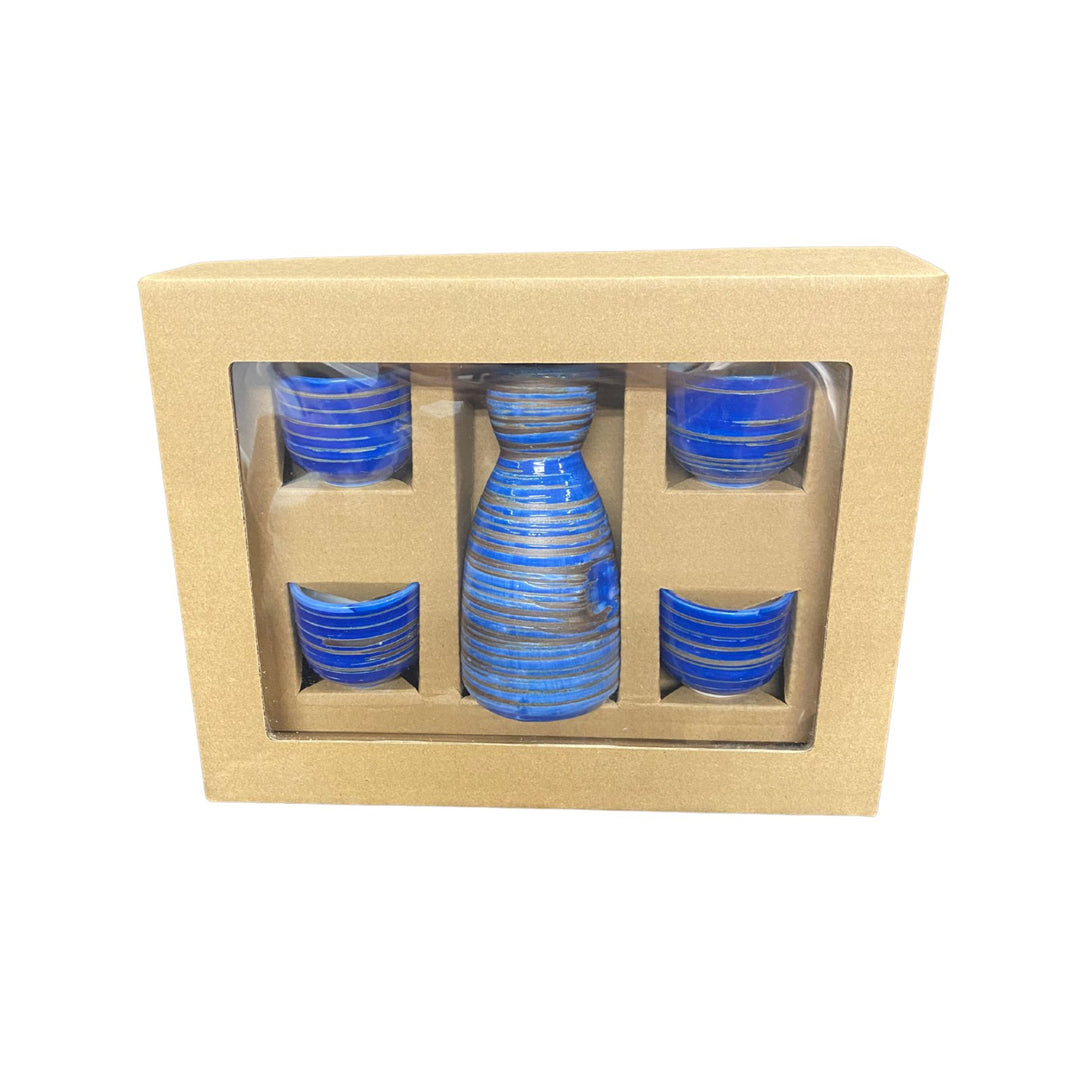 Blau Japanisches Sake Set (1 Topf + 4 Tassen) - MAOMAO