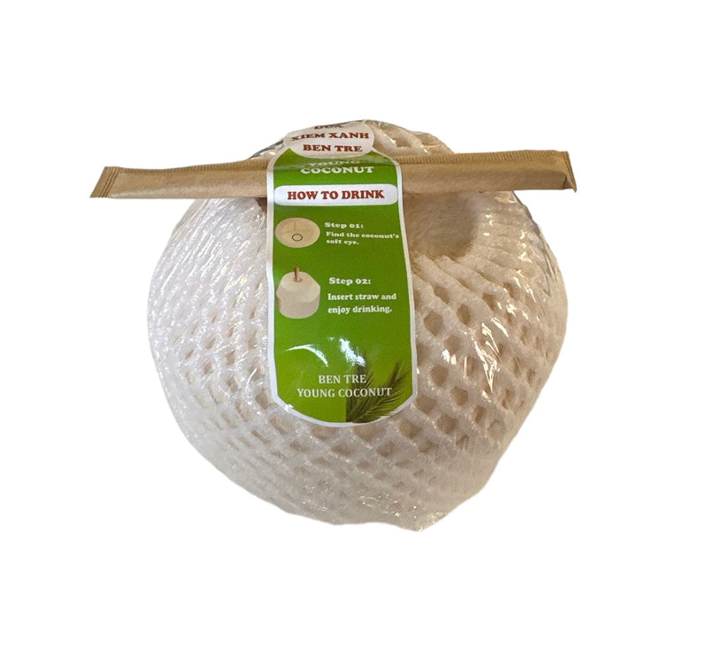 Frische Kokosnuss Easy Peel mit Strohhalm