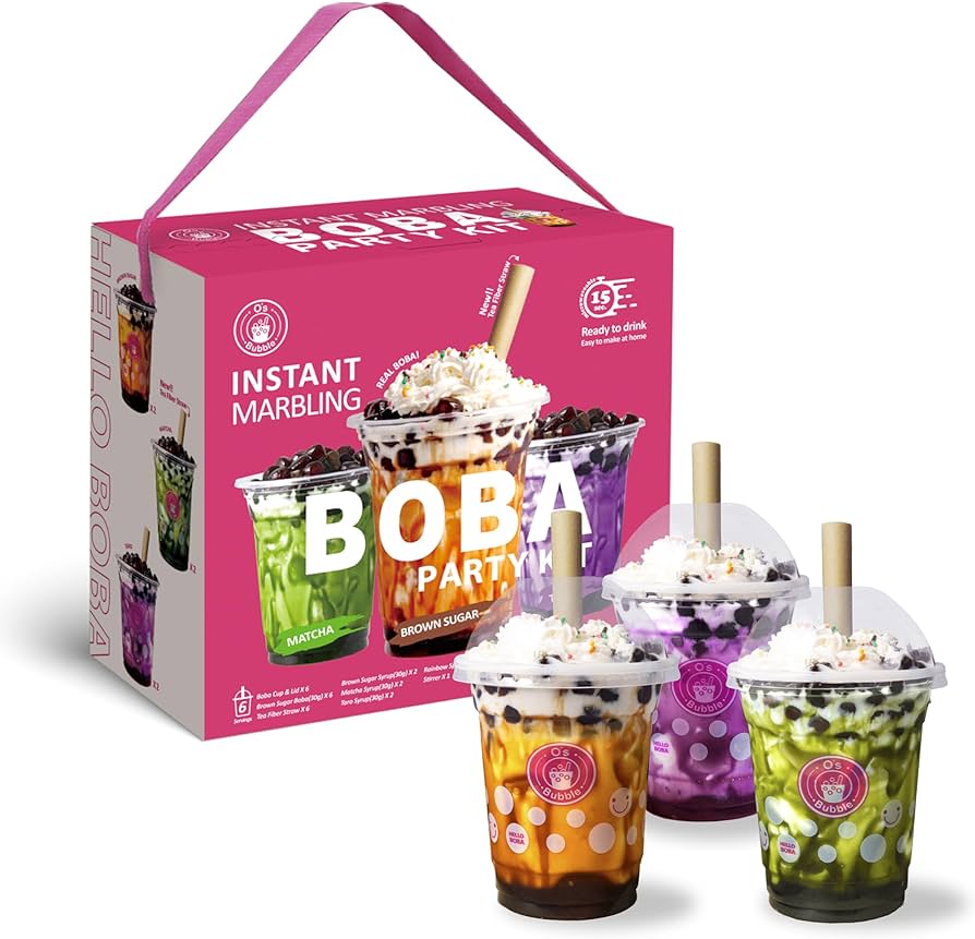 O'S BUBBLE Boba Party Kit 360g - Matcha, Brauner Zucker, Taro - MAOMAO